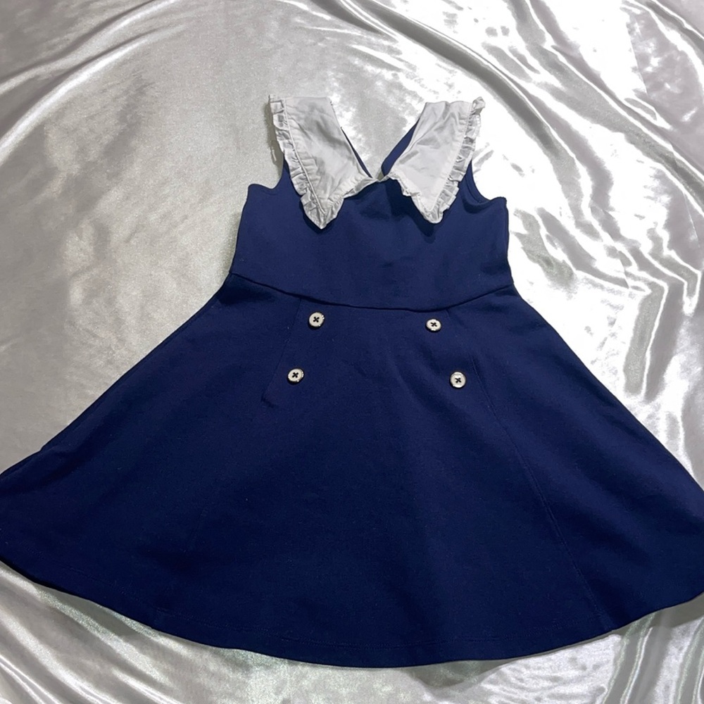 Janie And Jack Ruffle Collar Navy Pont Dress - Picture 3 of 4